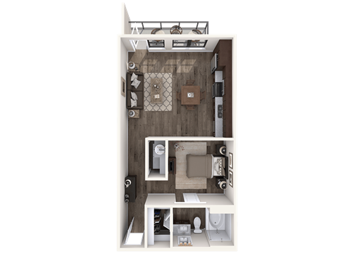 Floor plan for studio, 1 bath, 617 sqft